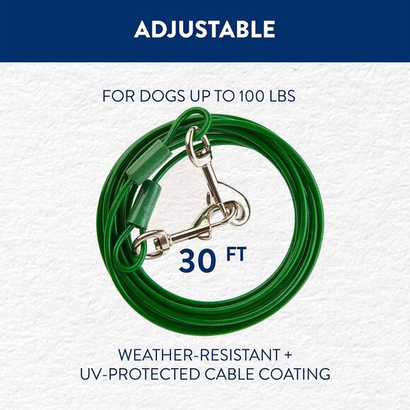 Top Paw 30' Dog Tie Out Green Large Adjustable For Dogs Up to 100lbs Outdoor NWT - Picture 2 of 4